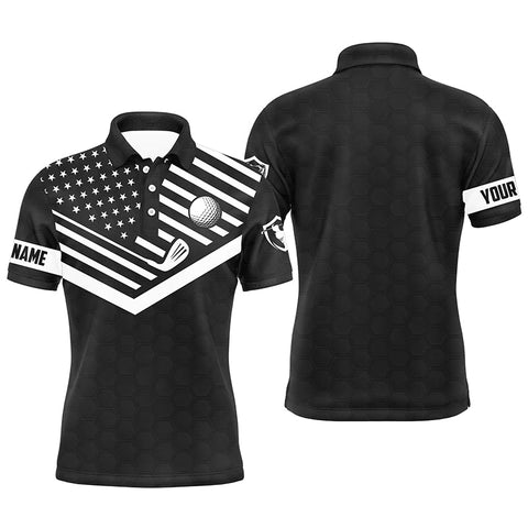 Mens golf polo shirt custom name black and white American flag patriotic golf polo shirts for men NQS5328