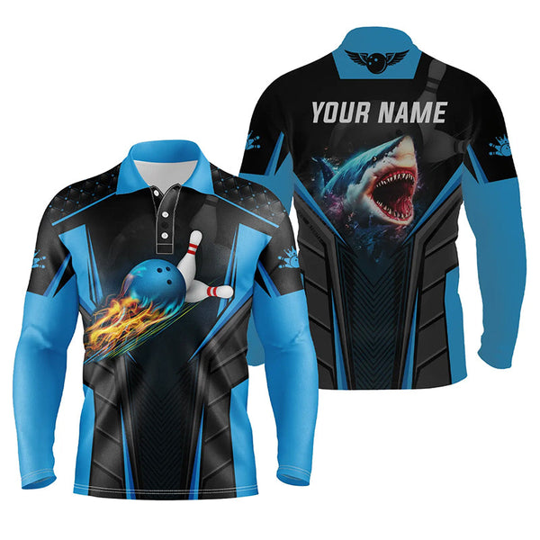 Personalized 3D bowling shirts for men Custom shark team blue bowling ball Bowling jerseys polo Shirts NQS5336