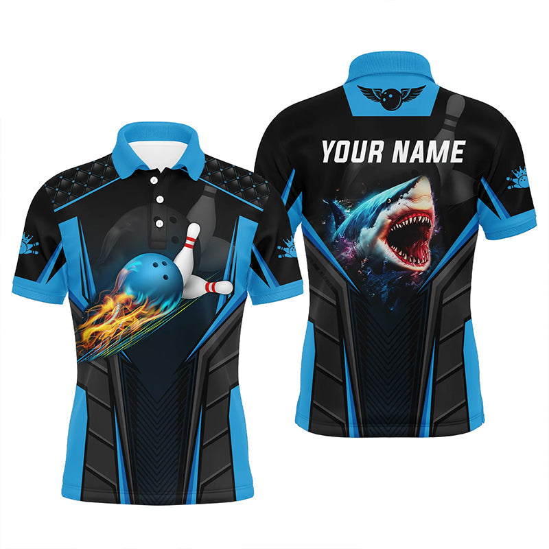 Personalized 3D bowling shirts for men Custom shark team blue bowling ball Bowling jerseys polo Shirts NQS5336