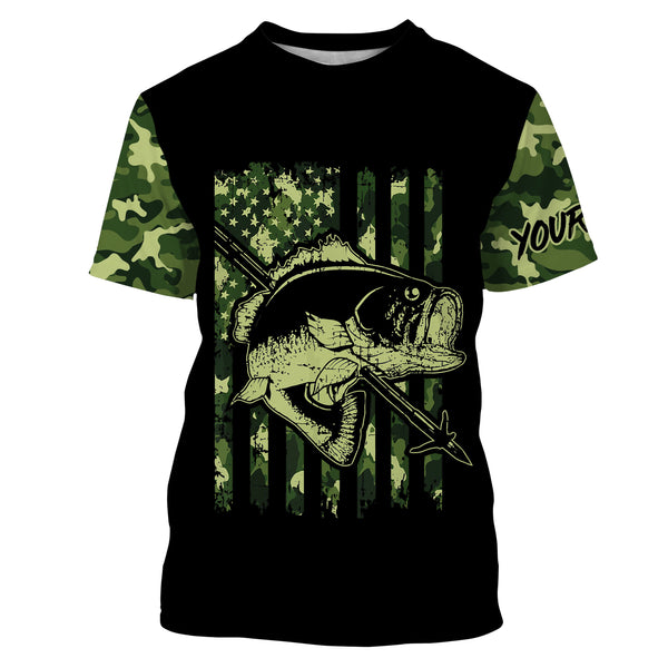 Largemouth Bass Bowfishing green camo American flag patriotic Custom sun protection fishing shirts NQS3355