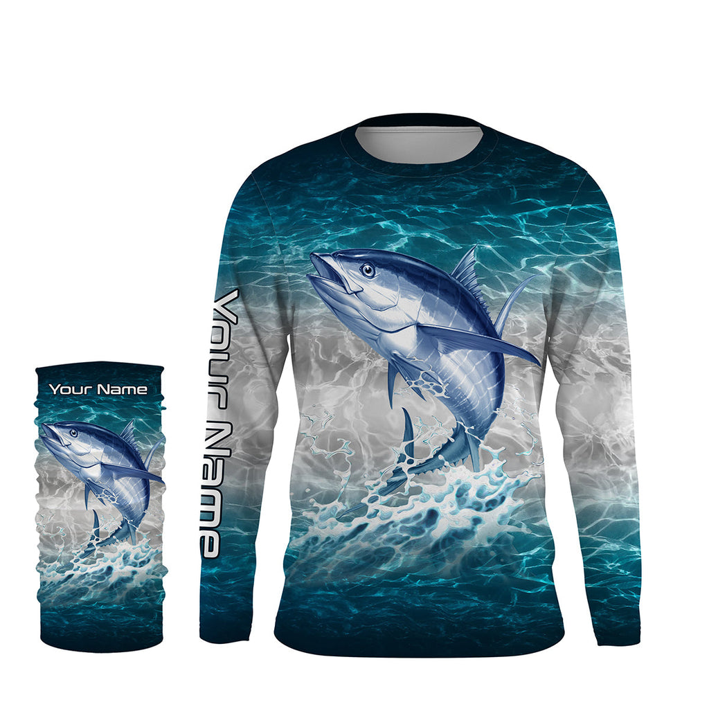 Tuna fishing blue sea water camo Custom Name performance long sleeve f –  Myfihu