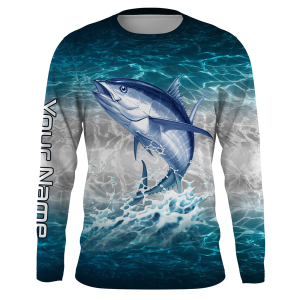 Tuna fishing blue sea water camo Custom Name performance long sleeve fishing shirts uv protection NQS3655