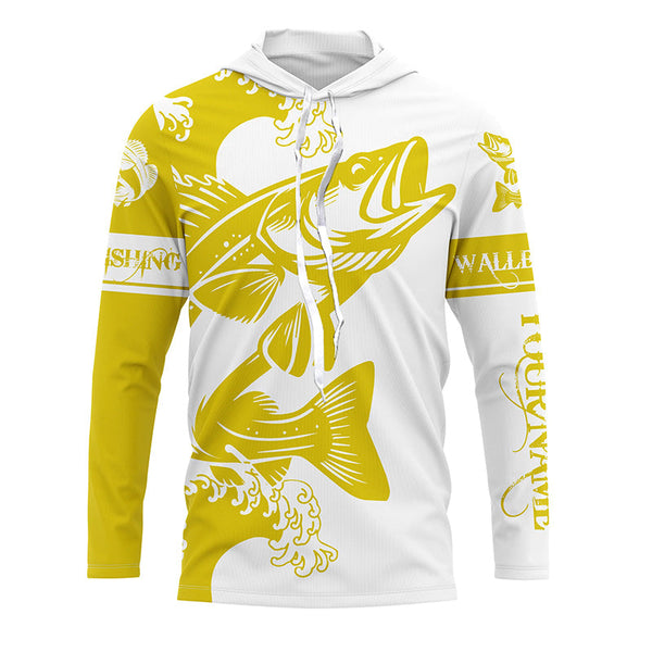 Personalized Walleye fishing tattoo jerseys, Walleye Long Sleeve Fishing tournament shirts | Yellow NQS3825