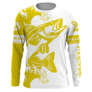 Personalized Walleye fishing tattoo jerseys, Walleye Long Sleeve Fishing tournament shirts | Yellow NQS3825