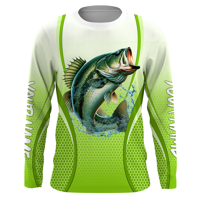 Largemouth Bass Fishing green Customize Name Long Sleeve Fishing Shirt –  Myfihu