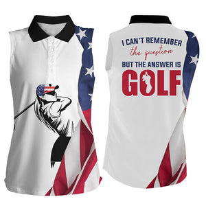 Funny Women sleeveless polo shirt American flag I can't remember the question but the answer is golf NQS5339