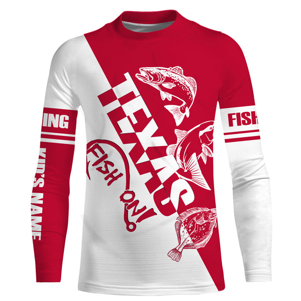 Texas slam Fishing redfish, speckled trout, flounder Customized Name UV Protection Shirts, patriotic Fishing Clothing | Red NQS2416