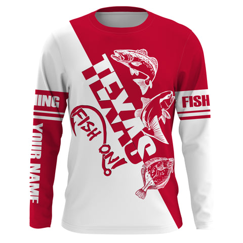 Texas slam Fishing redfish, speckled trout, flounder Customized Name UV Protection Shirts, patriotic Fishing Clothing | Red NQS2416