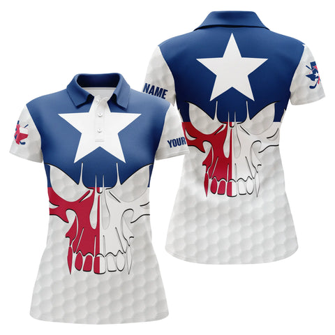 Womens golf polo shirts Texas flag patriotic custom skull golf ball shirts for women, ladies golf top NQS5064