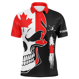 Mens golf polo shirts Canadian flag patriotic custom skull golf shirts for men, best mens golf wear NQS5067