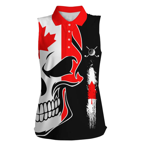 Women sleeveless polo shirt Canadian flag patriotic skull golf shirts for women, ladies golf top NQS5067