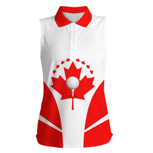 Red white Women sleeveless polo shirt Canadian flag patriotic golf shirts for women, ladies golf top NQS5068