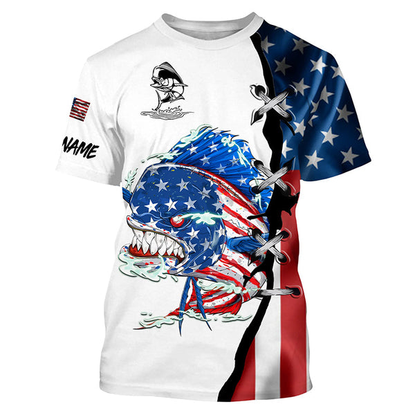 Mahi mahi fishing legend American flag patriotic UV protection Customize long sleeves fishing shirts NQS5566