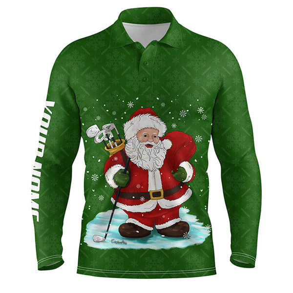 Mens golf polo shirts custom name Christmas green pattern Santa golfer, Christmas golf gift for men NQS4449