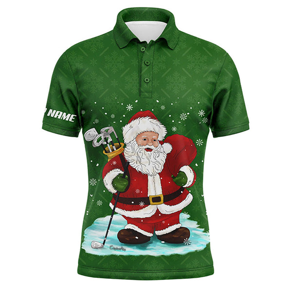 Mens golf polo shirts custom name Christmas green pattern Santa golfer, Christmas golf gift for men NQS4449