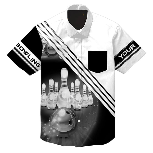 Custom hawaiian bowling shirts bowling ball and pins team shirt, button up bowling shirts | White NQS4452