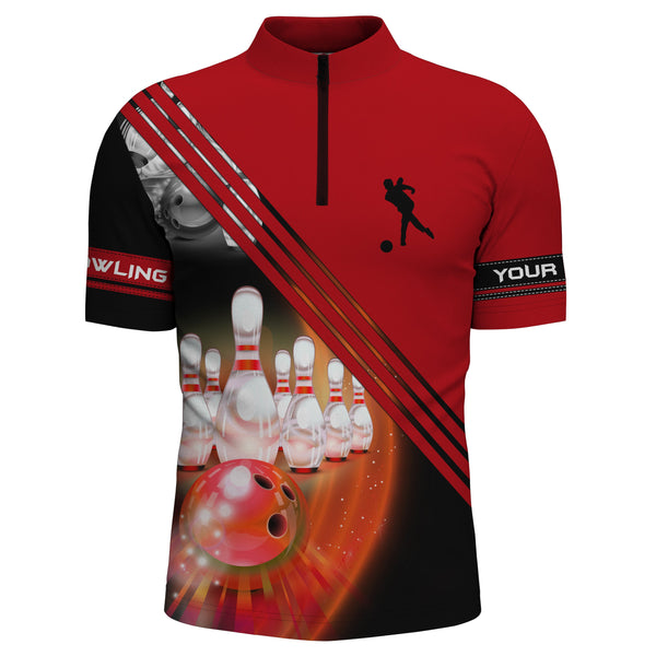 Men's Bowling Quarter-Zip Shirt Custom bowling ball and pins strike pu