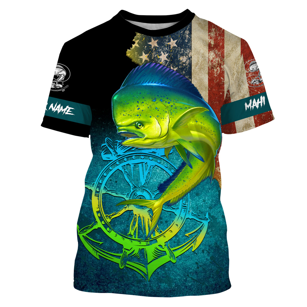 Mahi mahi fishing American flag patriotic Custom upf fishing Shirts je –  Myfihu