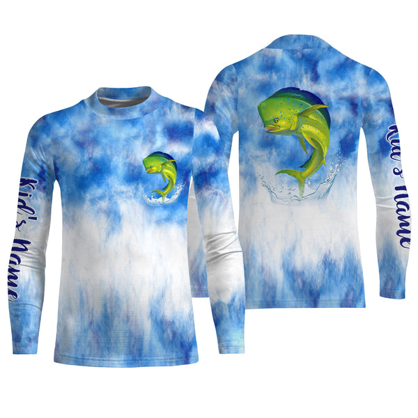 Mahi mahi saltwater fishing blue sea camo Custom Name sun protection UPF long sleeves fishing shirts NQS3536