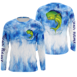 Mahi mahi saltwater fishing blue sea camo Custom Name sun protection UPF long sleeves fishing shirts NQS3536