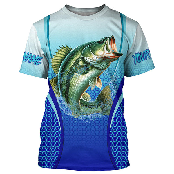 Largemouth bass Fishing blue camo Bass jersey custom name long sleeves shirts fishing apparel NQS2313