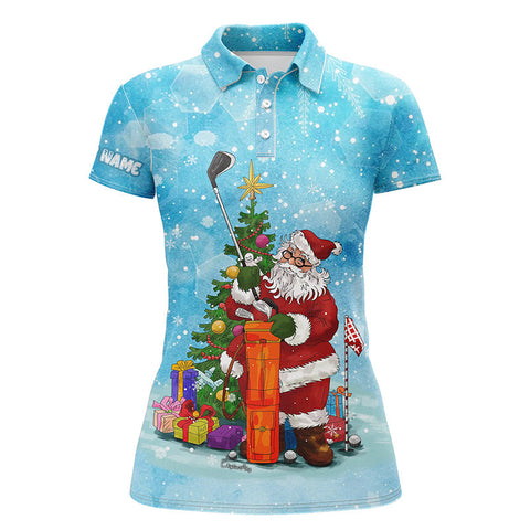 Christmas Womens golf polo shirt custom blue snow winter Santa golfer, Christmas golf gift for women NQS4454