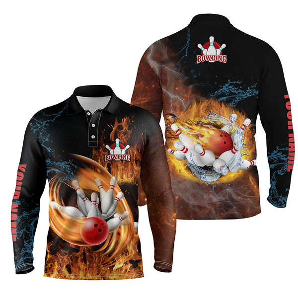 Customize bowling shirts for men flame bowling ball and pins team shirt, bowling jerseys NQS4459