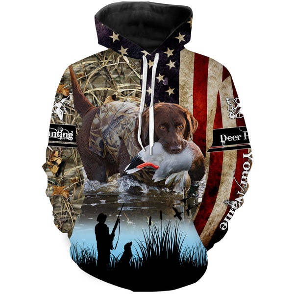 American flag Chocolate Lab duck hunting dog waterfowl camo custom name 3D hunting apparel NQS3841