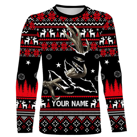Funny Ugly Sweater pattern Deer shed Hunting Custom All over print Shirts, Christmas shirt for hunter NQS4466