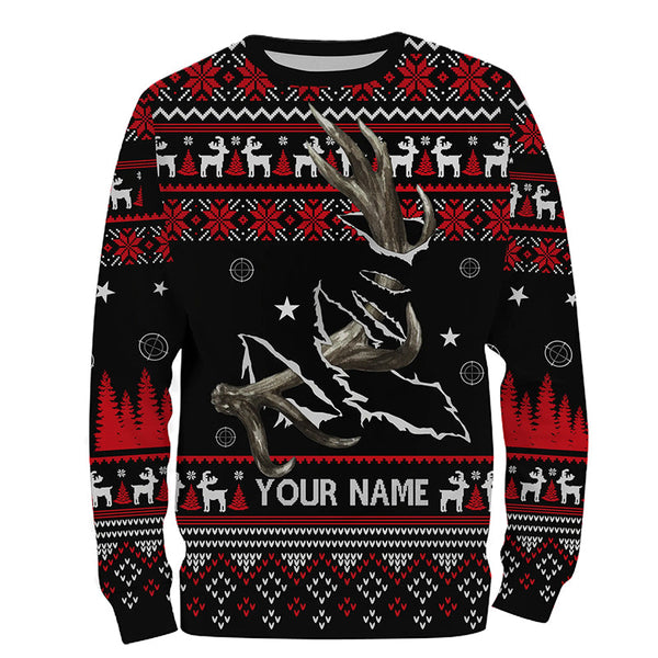 Funny Ugly Sweater pattern Deer shed Hunting Custom All over print Shirts, Christmas shirt for hunter NQS4466