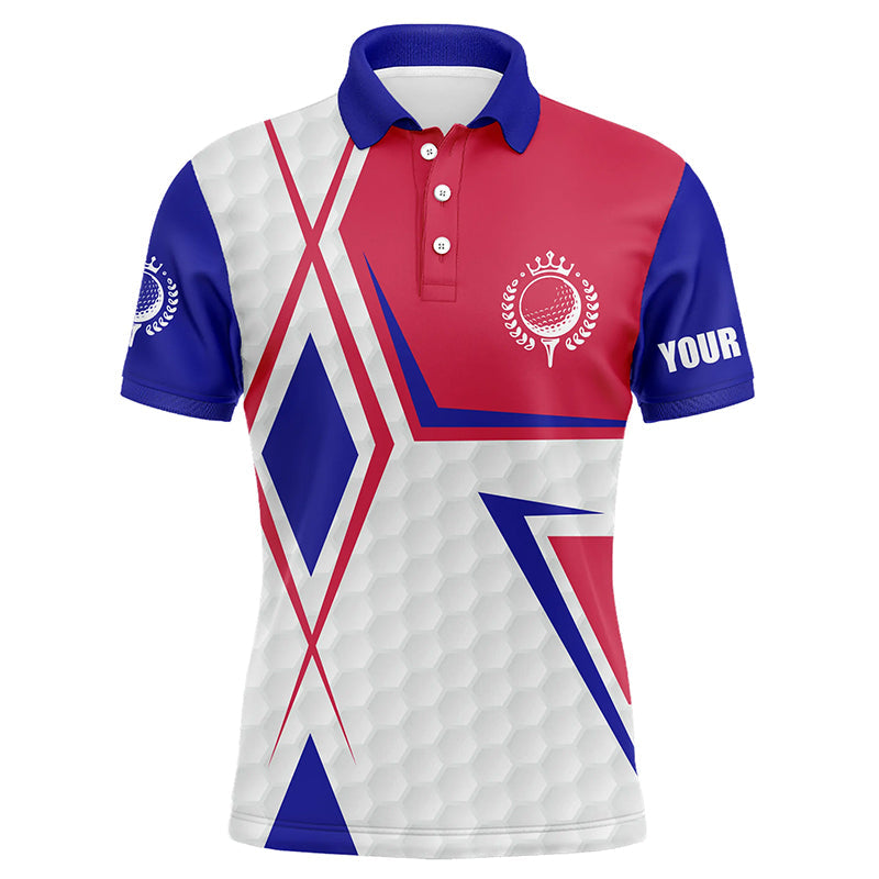 Red, white and blue argyle plaid mens golf polo shirts custom name team golf shirts for mens NQS5598