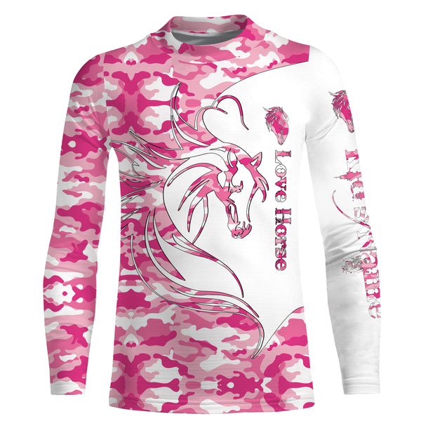 Love Horse tattoo pink camo country girl Customize Name 3D All Over Printed Shirts Personalized gift for horse lovers NQS2434