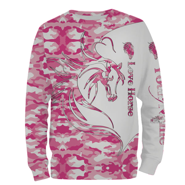 Love Horse tattoo pink camo country girl Customize Name 3D All Over Printed Shirts Personalized gift for horse lovers NQS2434