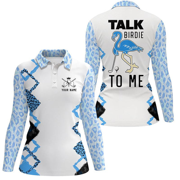 Funny blue leopard Womens golf polo shirt talk birdie to me custom name blue flamingo golf shirts NQS5372