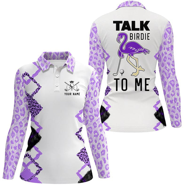 Funny purple leopard Womens golf polo shirt talk birdie to me custom name purple flamingo golf shirts NQS5373