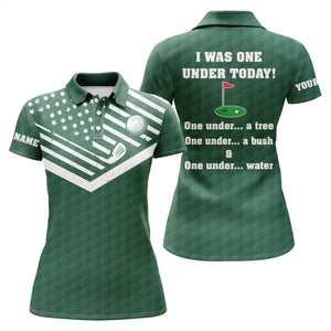 American flag green Womens golf polos shirt custom I was one under today, under a tree, bush and water NQS5092