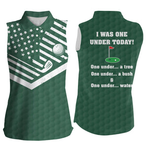 American flag green Womens sleeveless polo shirt I was one under today, under a tree, bush and water NQS5092