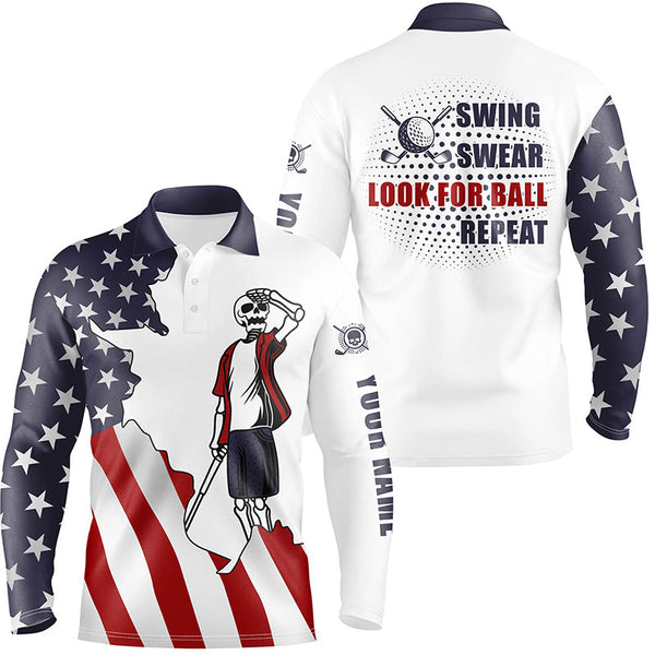 American flag patriotic Mens golf polos shirts custom name golf skull swing swear look for ball repeat NQS5094