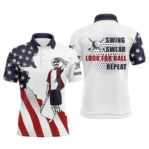 American flag patriotic Mens golf polos shirts custom name golf skull swing swear look for ball repeat NQS5094