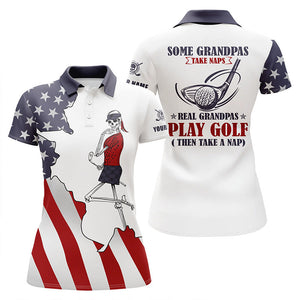 American flag patriotic Women golf polos shirt custom skull grandmas take naps real grandmas play golf NQS5096