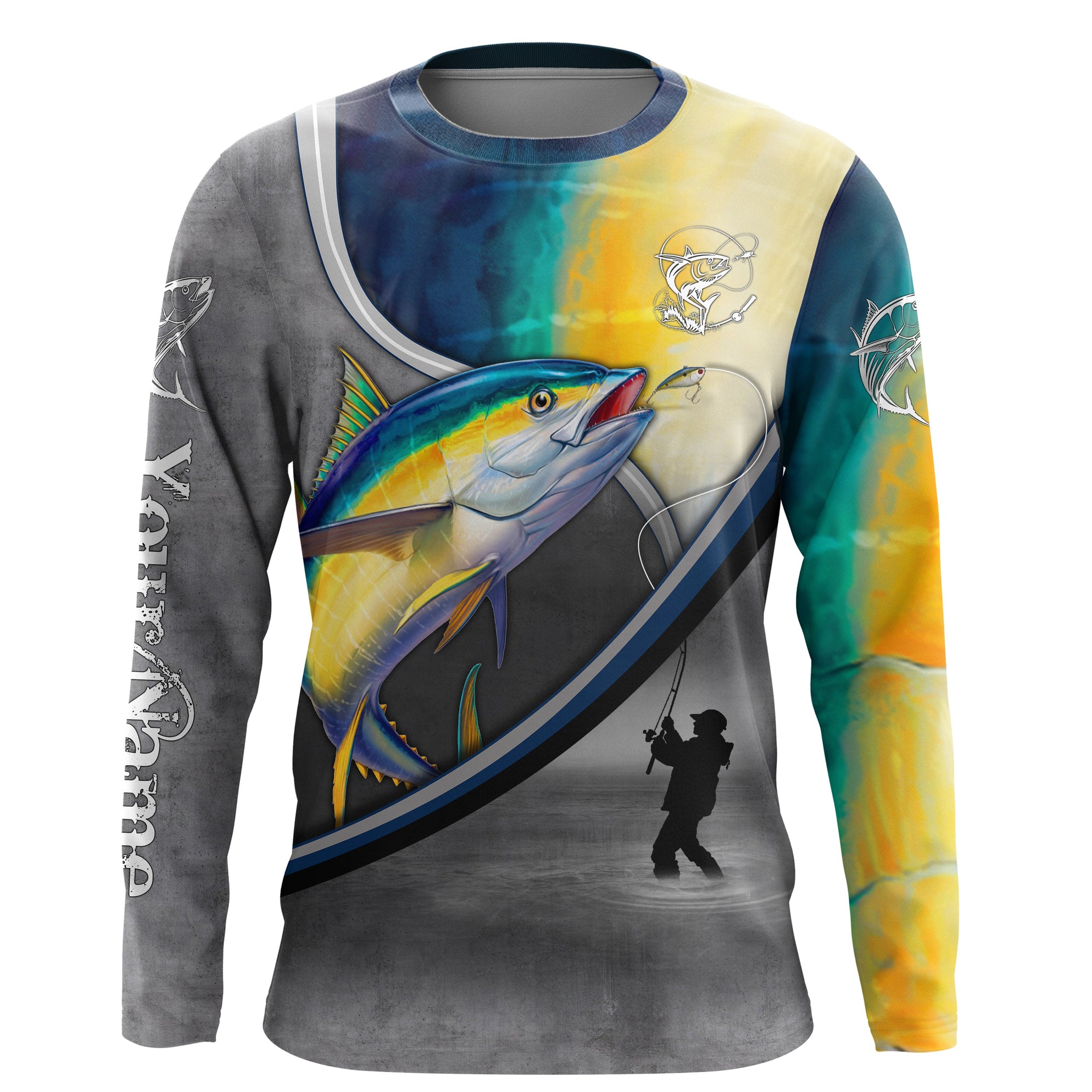 Tuna Fishing Scales Personalized Saltwater Fishing Shirts, Custom Sun Protection Fishing Apparel NQS3288 Kid Long Sleeves UPF / M
