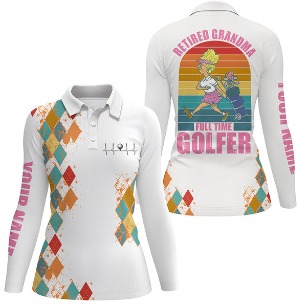 Vintage Womens golf polo shirt custom retired grandma full-time golfer funny retired gift for grandma NQS5382