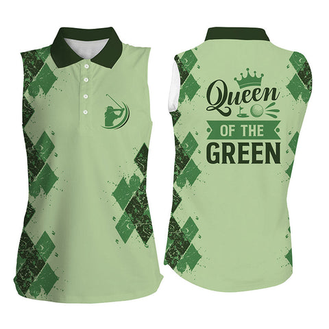 Green Womens sleeveless polo shirts Queen of the green funny golf shirt, gift for golf lovers NQS4255