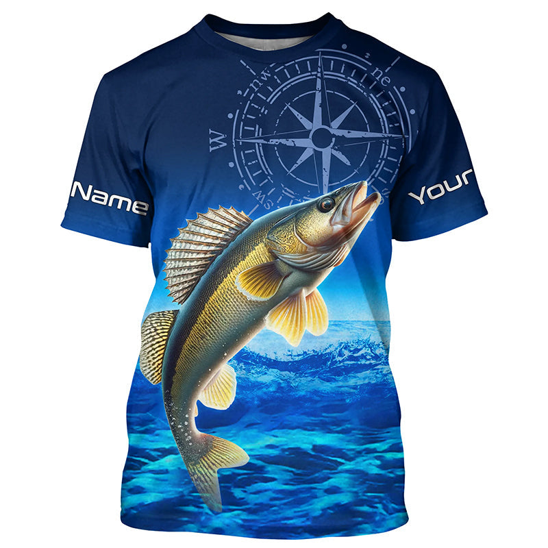 Personalized Walleye Blue Long Sleeve Performance Fishing Shirt, compa –  Myfihu
