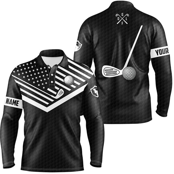 Black and white American flag patriotic golf shirts for men custom name polo golf tops NQS4635