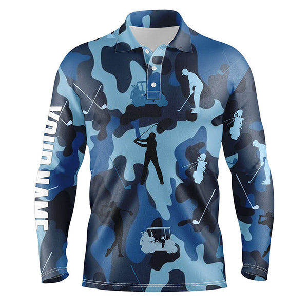 Pesonalized Blue camo short sleeve, long sleeve golf polo shirts for mens custom name golf tops mens NQS4637