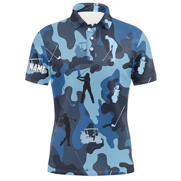 Pesonalized Blue camo short sleeve, long sleeve golf polo shirts for mens custom name golf tops mens NQS4637