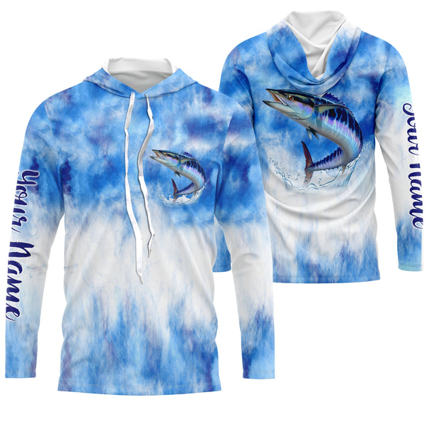 Wahoo saltwater fishing blue sea camo Custom Name sun protection UPF long sleeves fishing jersey shirt NQS3540