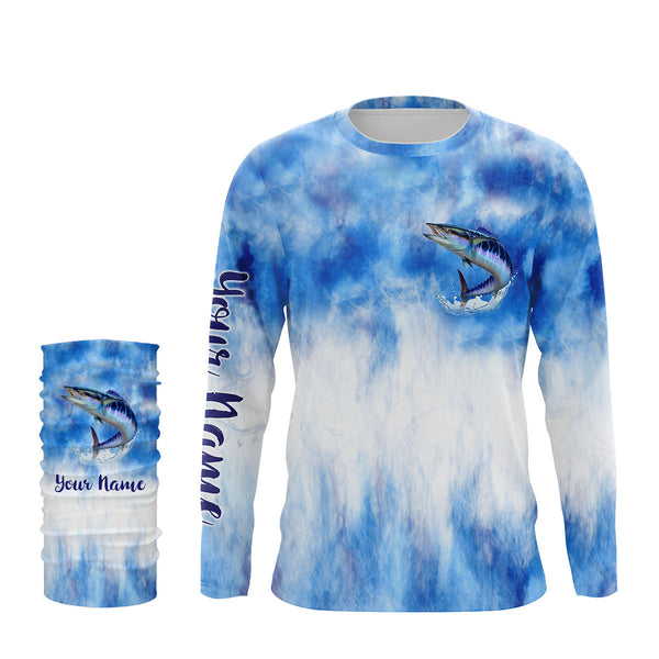 Wahoo saltwater fishing blue sea camo Custom Name sun protection UPF long sleeves fishing jersey shirt NQS3540