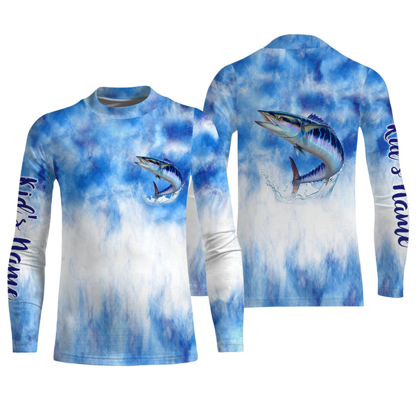 Wahoo saltwater fishing blue sea camo Custom Name sun protection UPF long sleeves fishing jersey shirt NQS3540